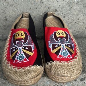 Embroidered Red and Tan Women's Shoes